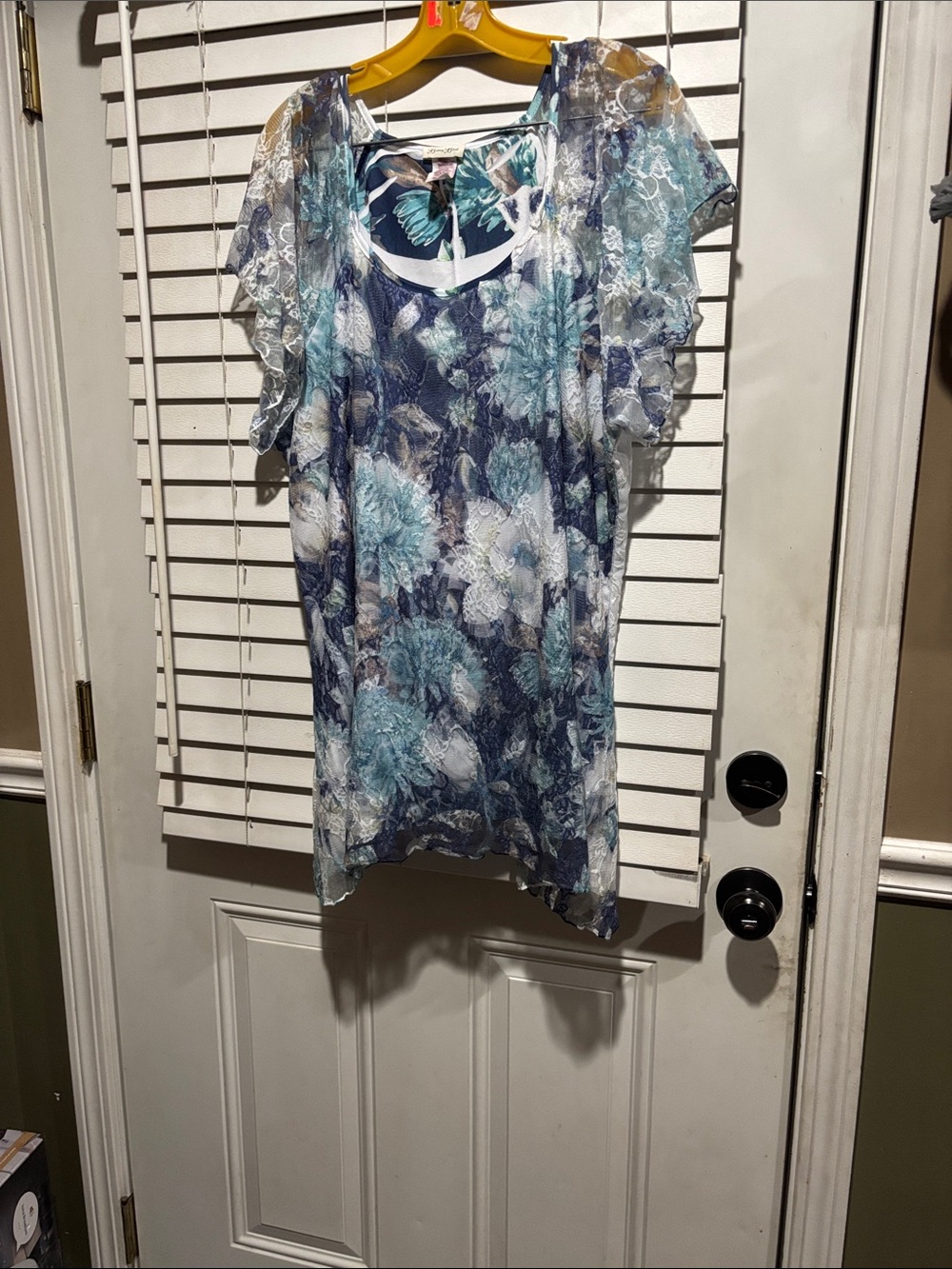 Brittany Black Blue Teal Floral Lace-Trim Tunic